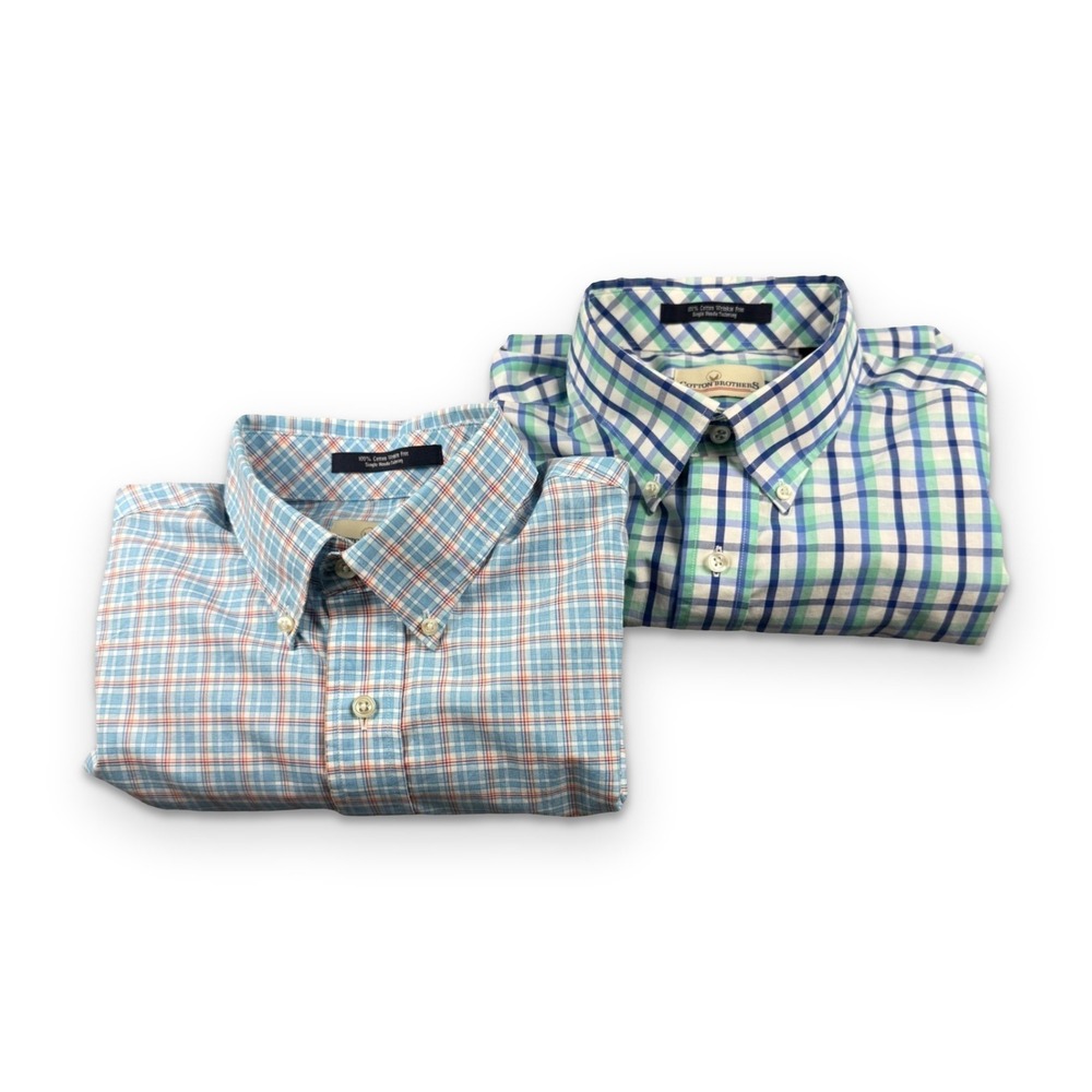 Lot of 2 - Cotton Brothers Button Down Shirts - Mens L (22x28) - Multi Plaid